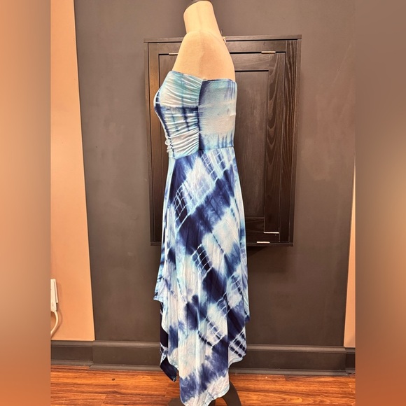 Boston proper Blue Tie-Dye Asymmetrical Strapless Dress - Picture 2 of 7